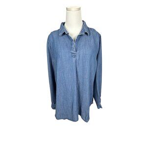 Banana Republic Shirt Womens XL Chambray Boyfriend Fit Button Back Pullover Blue